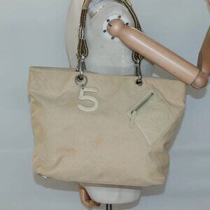 CHANEL COCO Mark Tote Bag Canvas Beige Silver CC Auth BA3696